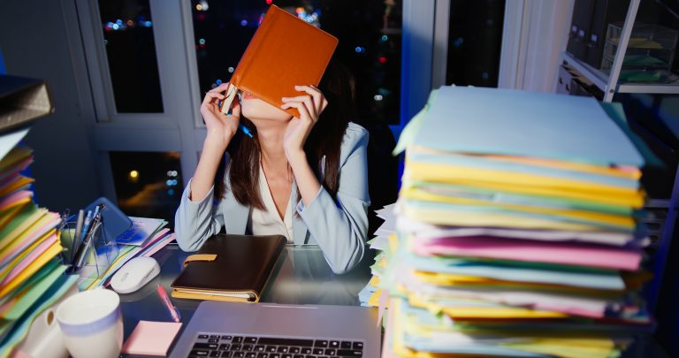 businesswoman overtime work